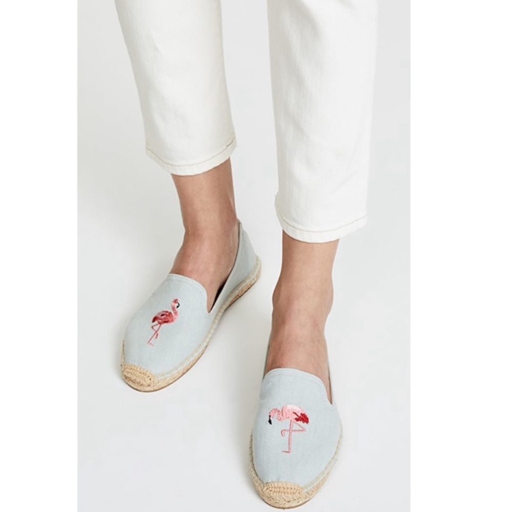 Soludos | Flamingo Embroidered Espadrille in Light Chambray